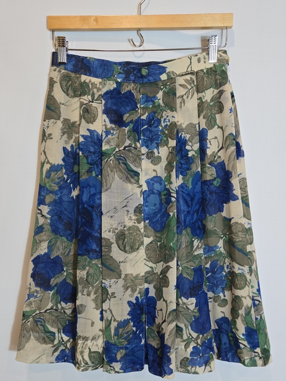 Geiger Vintage Wool Blend Floral Pleated A-line Skirt 6 Tradwife Cottagecore 90s